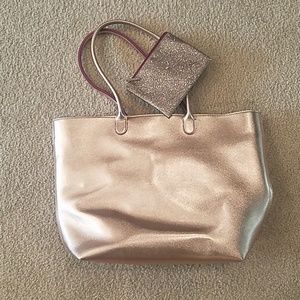 Large Gold Zippered Tote with Glitter Pouch